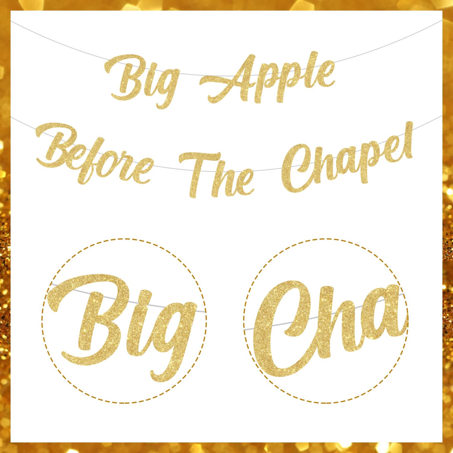 Big Apple Before The Chapel Bachelorette Banner Decoration, Gold Glitter Letter Banner for Bridal Shower Engagement Wedding Hen Party Supplies