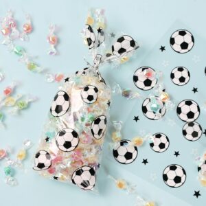 NEPOG Soccer Cellophane Treat Bags, 120 Pieces Soccer Goodie Bags Football Treat Bags Party Favors Clear Candy Cello Bags with Sliver Twist Ties for Soccer Birthday Party Favors Supplies