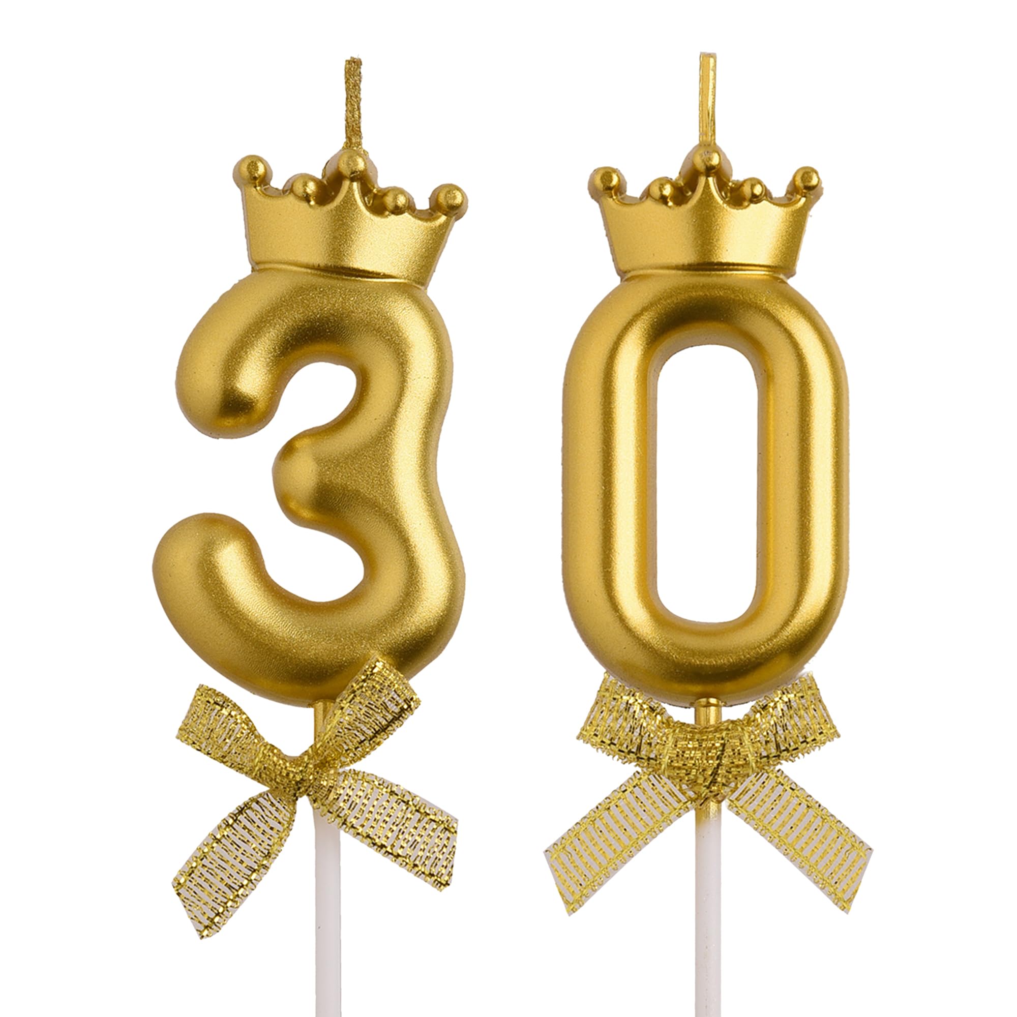 AOOLADA 30th Birthday Candles, Gold 30 Year Old Number Birthday Candles, Number 30 Candles for Men Women, Happy Birthday Party Decorations Cake Topper Gifts for Wedding Anniversary Celebration