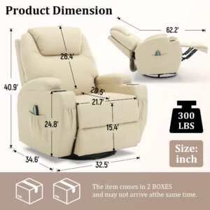 Korser Recliner Chair, Rocking Chair with Massage and Heat, 360° Swivel Recliner Chairs for Adults, Rocker Manual Recliner with Remote Control and Cup Holder for Living Room, Bedroom, Nursery