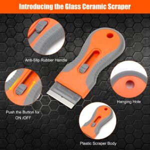 2 PCS Razor Blade Scraper, Glass Scraper Scraping Tool with 20PCS Steel & Plastic Extra Blades for Removing Stickers, Papers, Food Residue, Paint, Glue from Oven, Window (Orange)