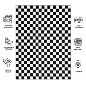 Casanta Living Machine Washable Rug - Checkered Rug - Soft Rug for Livingroom, Bedroom, Playroom, Kitchen or Nursery - Black White - 8x10