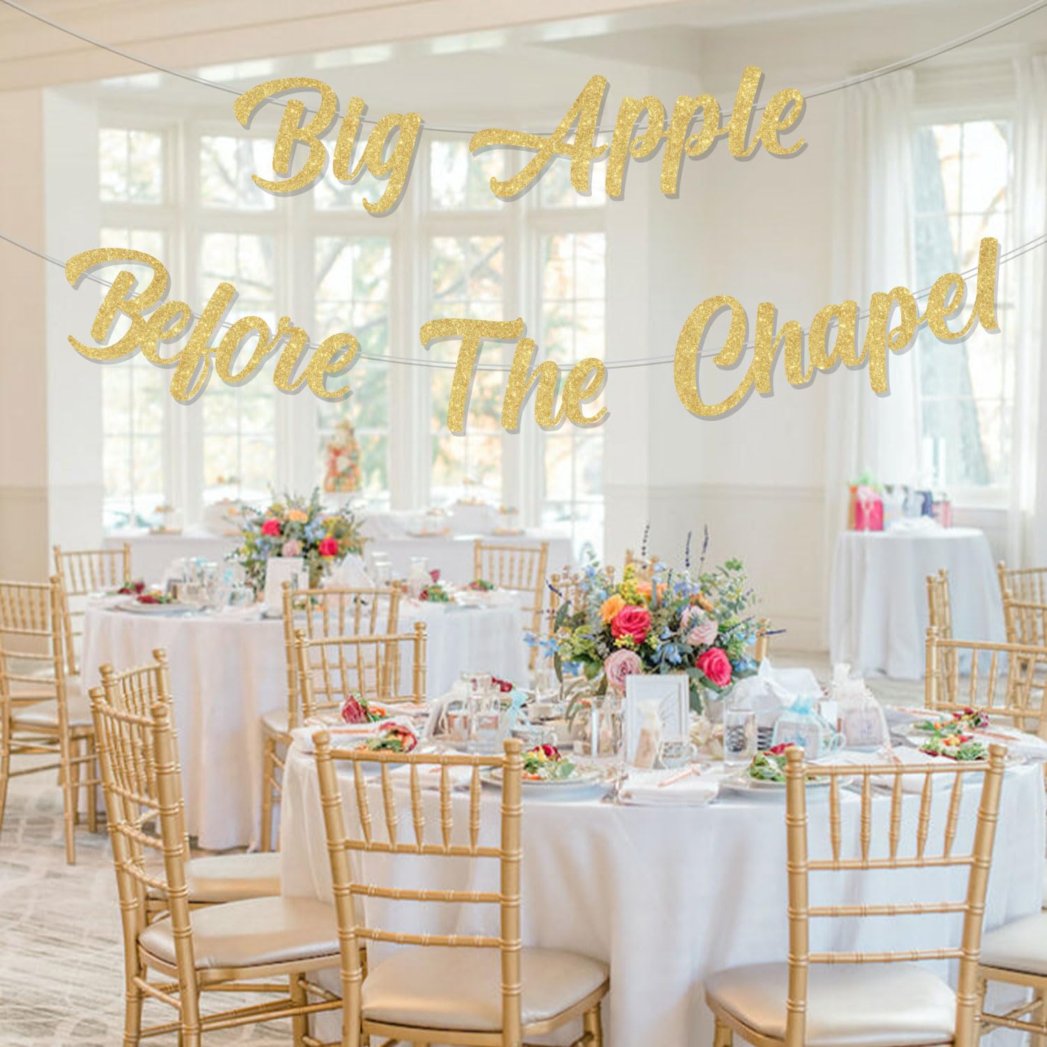 Big Apple Before The Chapel Bachelorette Banner Decoration, Gold Glitter Letter Banner for Bridal Shower Engagement Wedding Hen Party Supplies