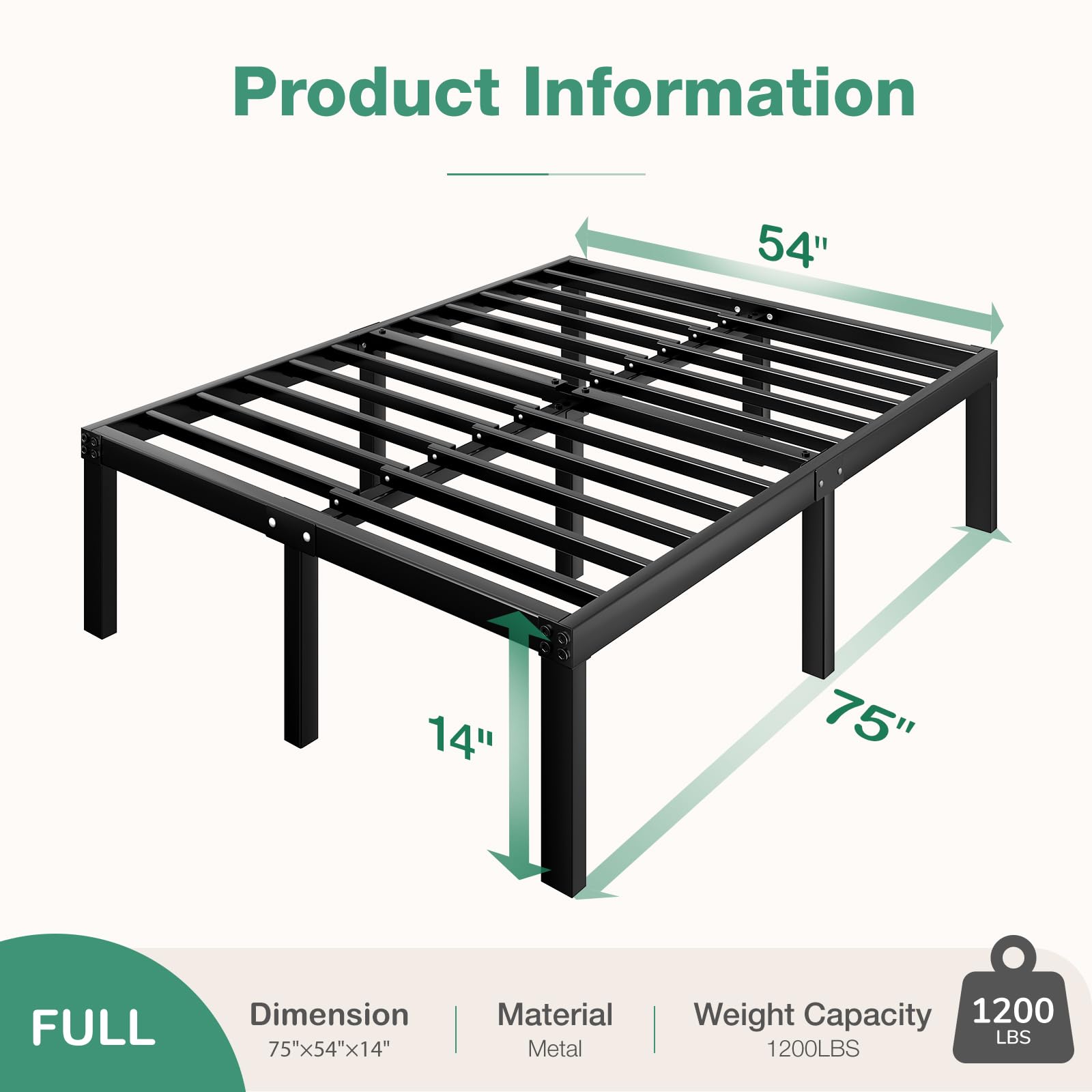 Novilla Full Size Bed Frame, 14 Inch Metal Platform Bed Frame Full Size with Storage Space Under Bed, Heavy Duty Steel Slat Support, Easy Assembly, No Box Spring Needed