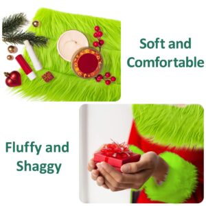 Sukh Shaggy Faux Fur Fabric - 2 x 60 inch Green Faux Fur Trim Precut Fabric Strips Soft Plush Fabric Fur Patches for Fuzzy Craft Christmas Tree Trim Gnome Beard Cosplay Costume, 2 Pack