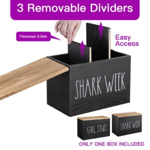 MISTOD Tampons Holder for Bathroom, Pad and Tampon Organizer with Tray Lid, Wooden Feminine Product Shark Week Tampon Storage Organizer, Bathroom Accessories Small Storage Box - Black