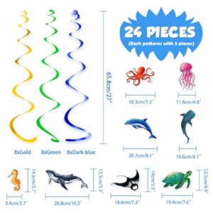 WERNNSAI 24 Pcs Ocean Party Hanging Swirls - Ocean Theme Party Decorations Sea Animals Ceiling Streamers Decor for Boys Kids Summer Under The Sea Baby Shower Birthday Party Supplies Wall Window Decors