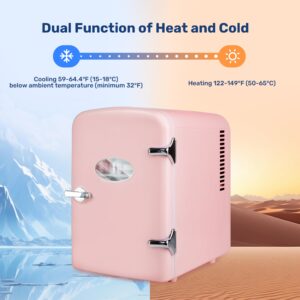 YSSOA Mini Fridge with Observation 4-Liter Six 12 oz Cans Portable Warmer & Cooler Compact Refrigerator, 100% Eco Friendly and Freon-Free, 4L with window, Pink