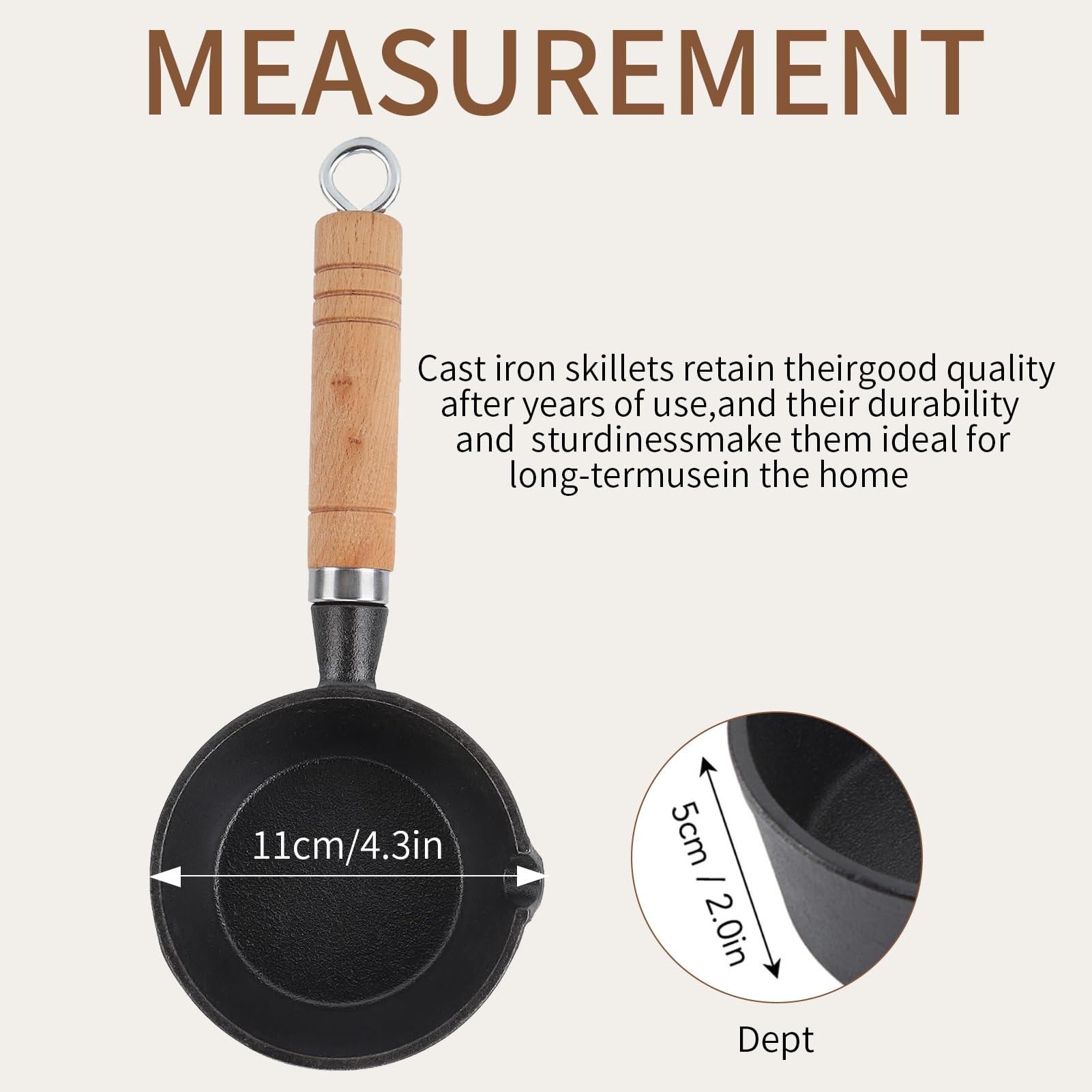 Yuecoom 4.3x2.0in Mini Frying Pan, Mini Egg Frying Pan Cast Iron Omelette Pan Iron Solid Mini Pre Seasoned Skillet for Indoor Outdoor Cooking