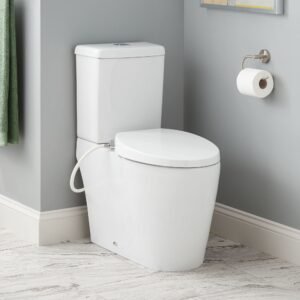 signature hardware 481676 grayvik 1.28 gpf two piece elongated toilet - bidet seat included, ada compliant - white