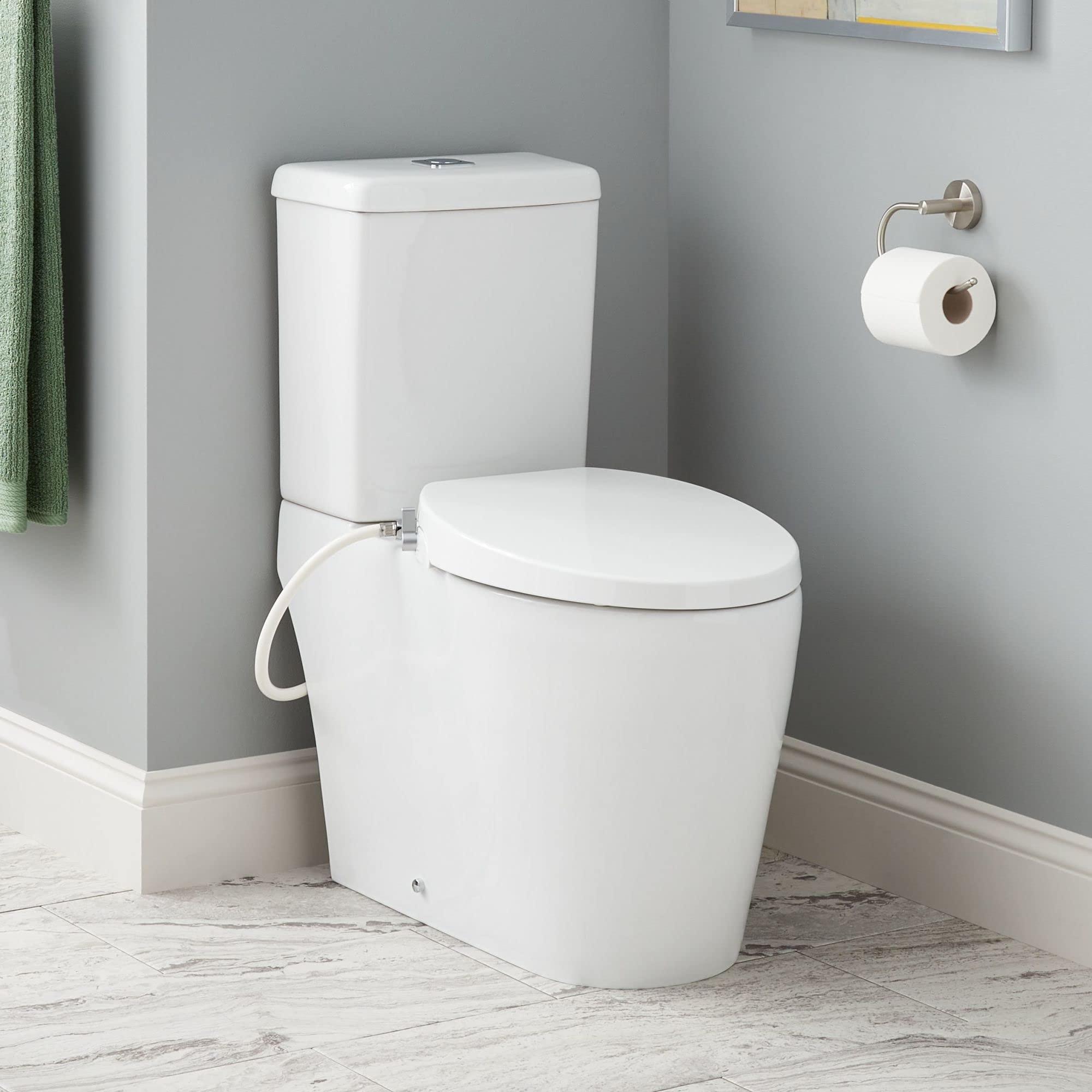 Signature Hardware 481676 Grayvik 1.28 GPF Two Piece Elongated Toilet - Bidet Seat Included, ADA Compliant - White