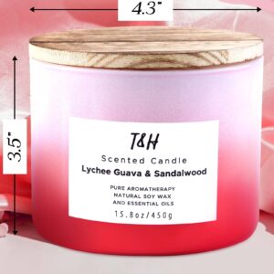 Lychee Guava Sandalwood Candle | Large 3-Wick Highly Scented Candle for Home | Natural Soy Candle 15.8 oz | Sweet & Refreshing Luxury Fragrance Candle | Relaxing Aromatherapy Candle for Women & Men