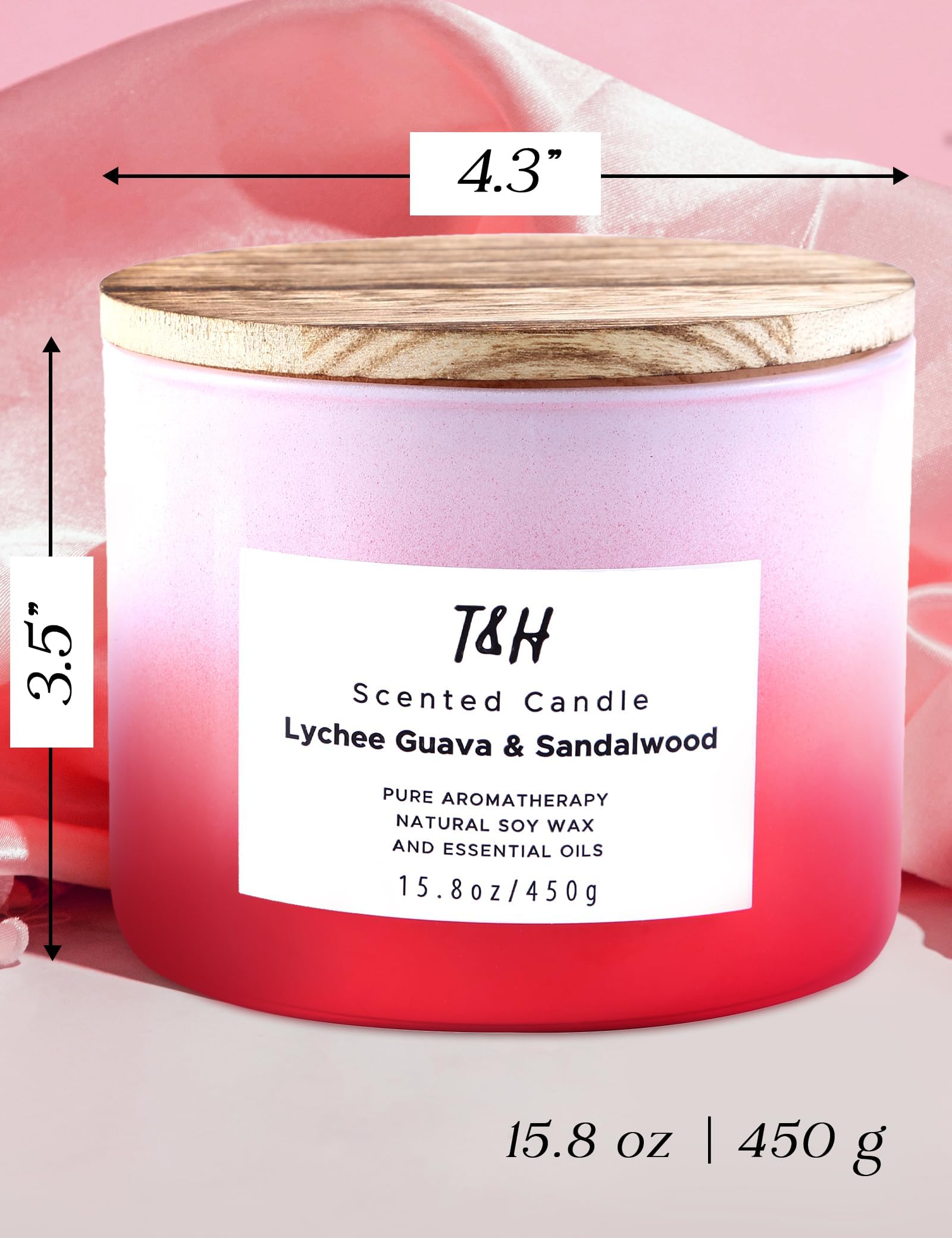 Lychee Guava Sandalwood Candle | Large 3-Wick Highly Scented Candle for Home | Natural Soy Candle 15.8 oz | Sweet & Refreshing Luxury Fragrance Candle | Relaxing Aromatherapy Candle for Women & Men