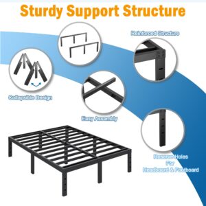 SHLAND Bed Frame Queen Size, 14 Inch Heavy Duty Metal Platform Bed Frame No Box Spring Needed, Mattress Foundation, Storage Space, No Noise, Easy Assembly