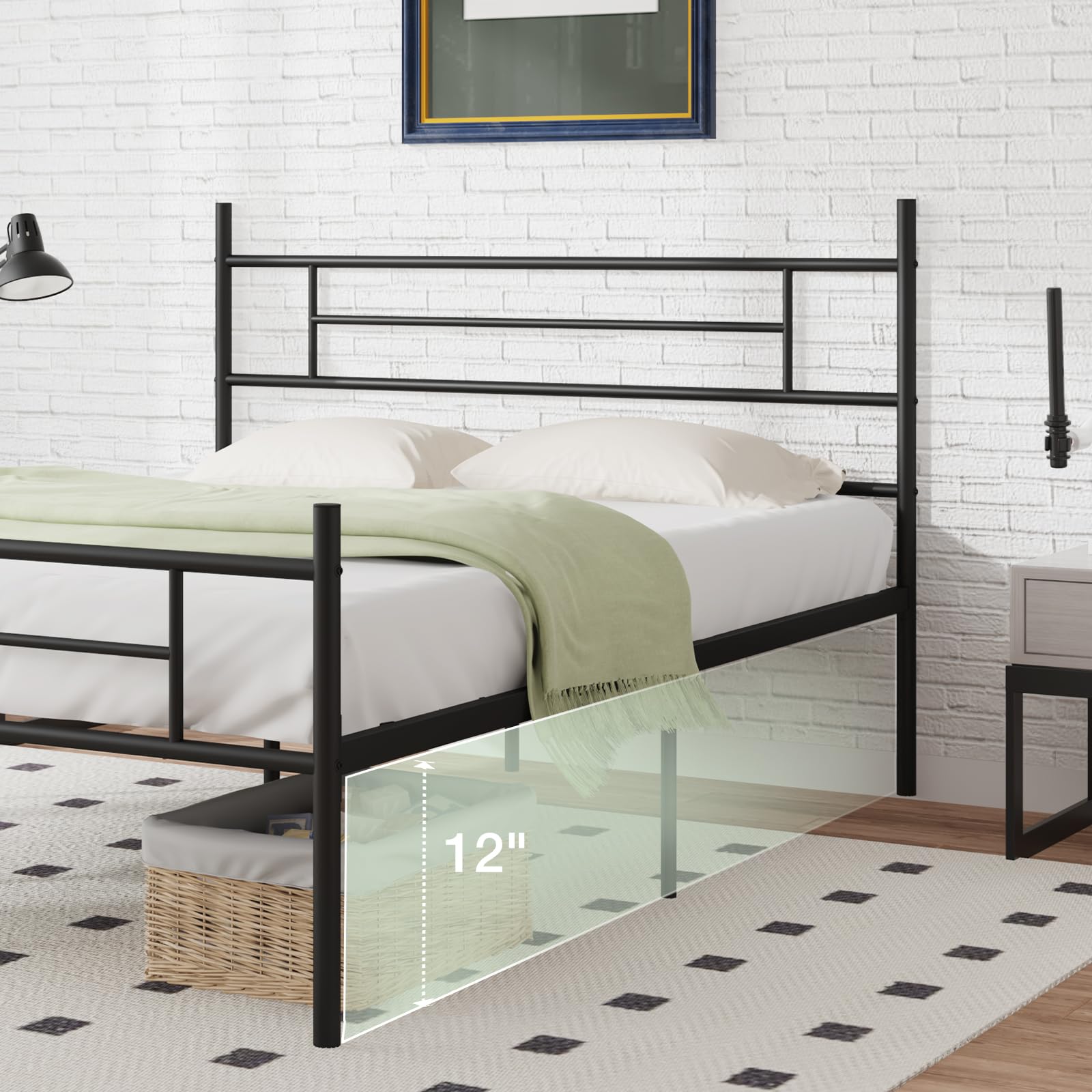 Novilla Queen Size Bed Frame with Headboard and Footboard, 14 Inch Metal Platform Bed Frame, Under Bed Storage, Strong Metal Slats Support, Mattress Foundation No Box Spring Needed