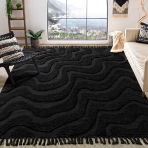 Castage Black Rug 4’x6’ Rugs for Bedroom Living Room Dining Room Office Boho Washable Area Rugs Large Neutral Floor Carpet Modern Farmhouse Tufted Woven Geometric Throw Rugs with Tassel