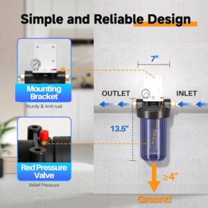 PUREPLUS Whole House Water Filter Housing, 10"x4.5" Universal Housing, Pre-Filtration System, 1" NPT