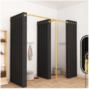 Double Fitting Room for Two, F-Shape Changing Rooms Divider with 3 Shading Curtains Privacy Protection Dressing Room for Boutiques, Clothing Store Corner Changing Room (Black)