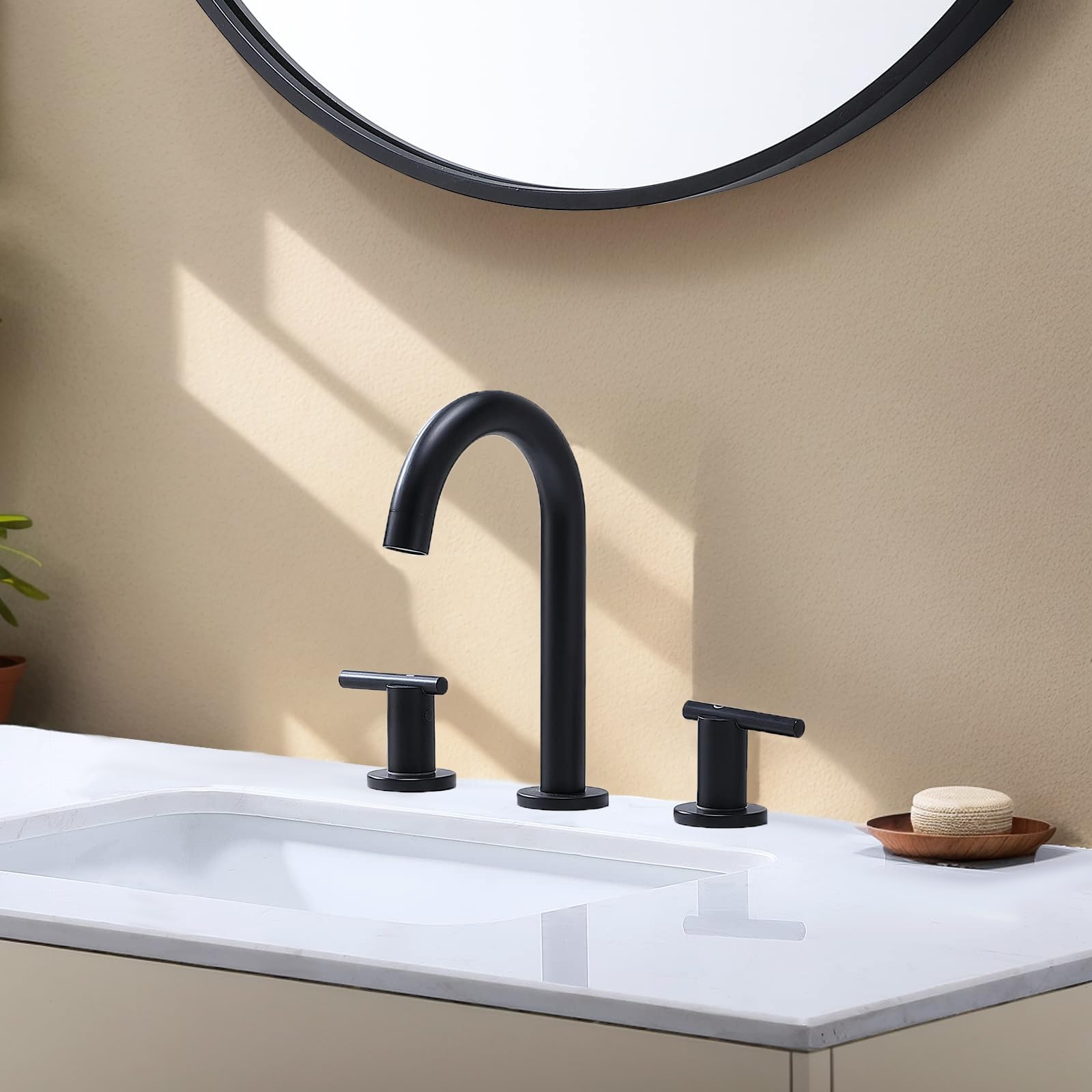 VAPSINT Matte Black Bathroom Faucet 3 Hole, 8 Inch Widespread Bathroom Faucet with Pop Up Drain and Water Supply Lines, 2 Handle Black Vanity Faucet Bathroom Sink Faucet