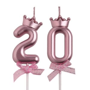 aoolada 20th birthday candles, rose gold 20 year old number birthday candles, number 20 candles for men women, birthday party decorations cake topper gifts for wedding anniversary celebration