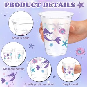 Yaomiao 50 Pieces Mermaid Party Cups Bulk 12 Oz Disposable Plastic Under the Sea Drinking Cups Mermaid Tail Shell Starfish Beverage Cups for Ocean Mermaid Birthday Baby Shower Party Supplies (Cute)