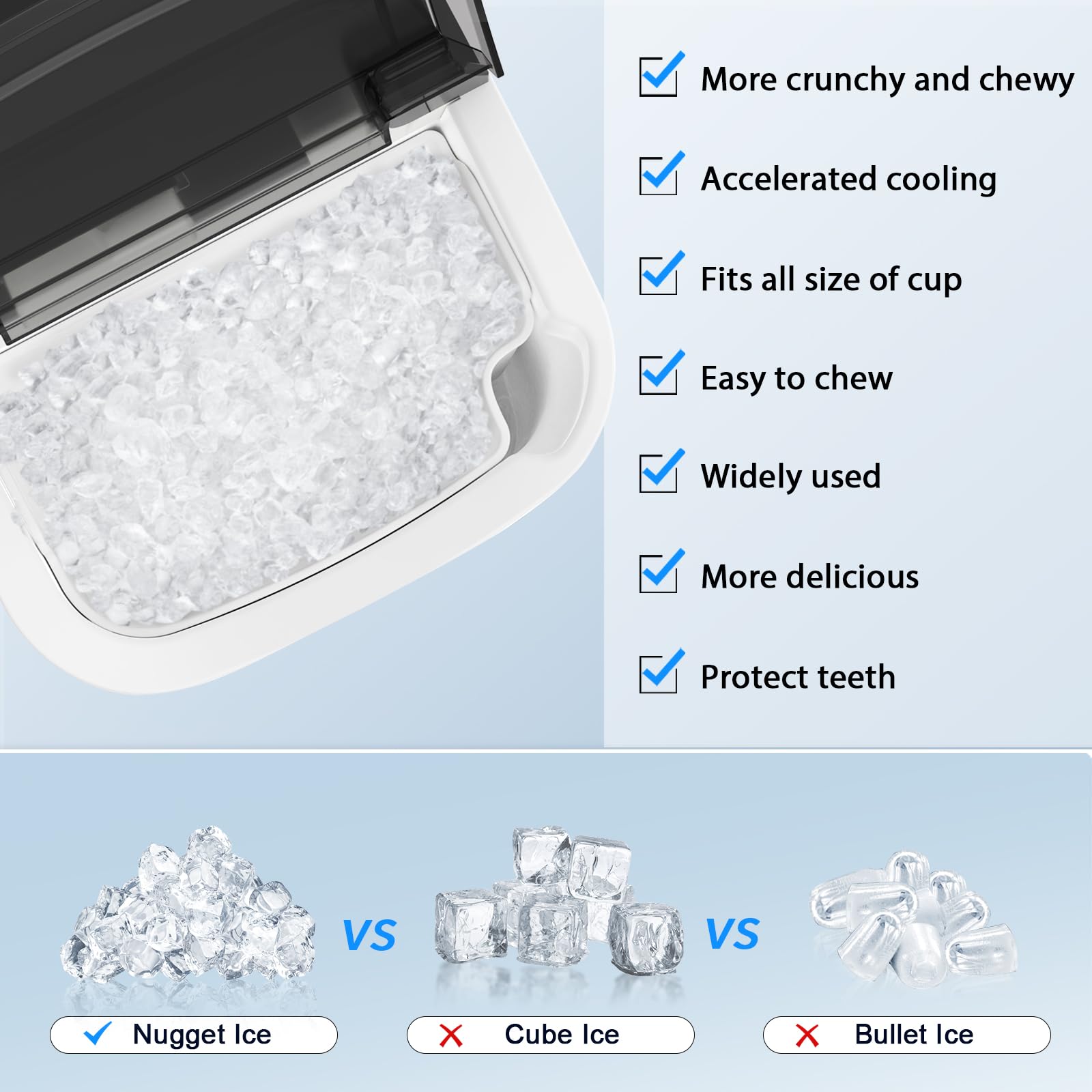 Nugget Countertop Ice Maker with Chewable Pellet Ice, Antarctic Star Portable Ice Machine Pebble Ice with Self-Cleaning, 34Lbs/24H, One Button Operation, for Kitchen, Home Stainless Steel Black