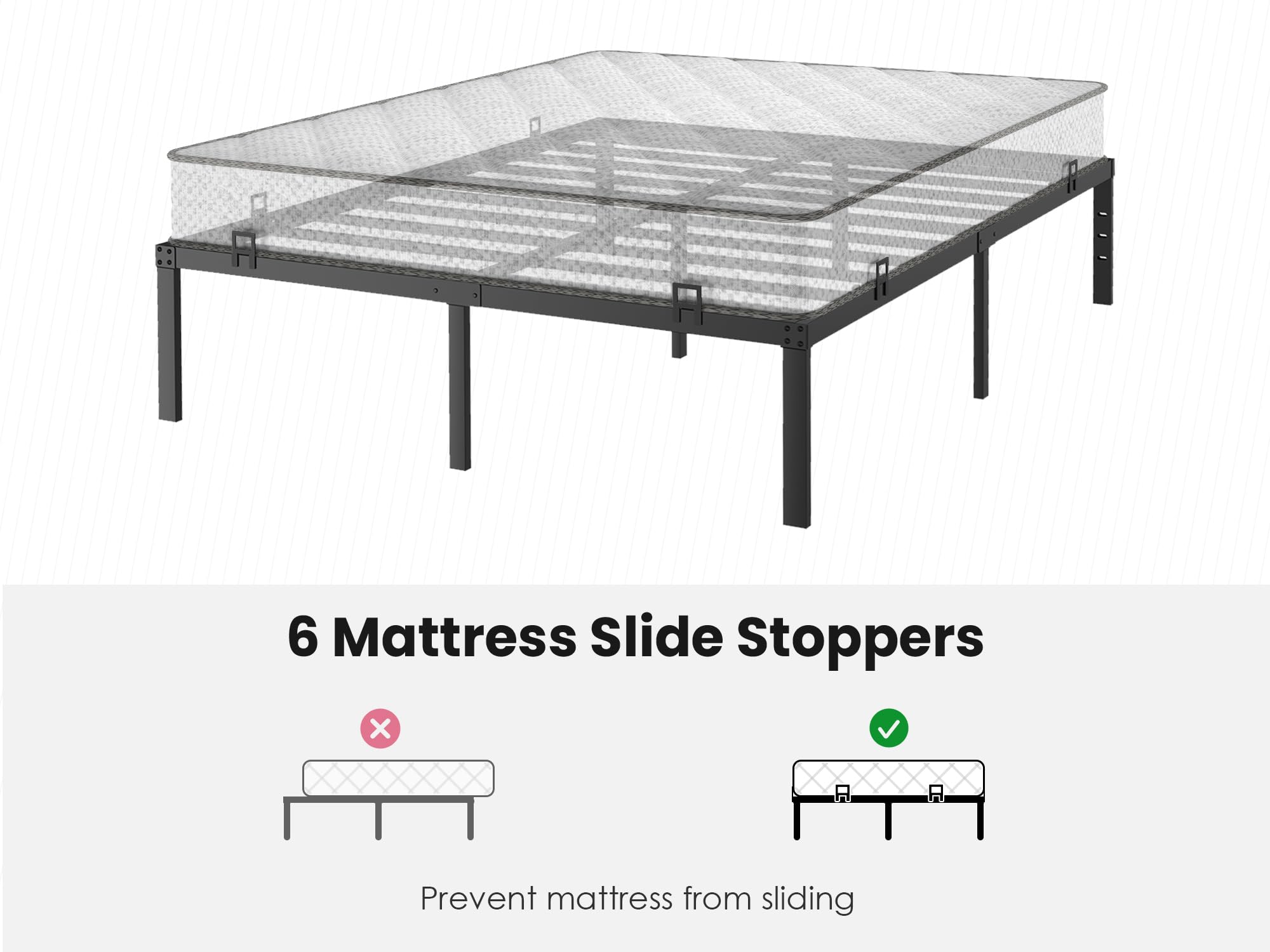 QEROMY Non-Slip Mattress-Gaskets, Mattress-Slide-Stopper, Mattress-Holder for Metal Bed Frame, Wide Adaptability & Adjustable Size, 6 PCS, Black