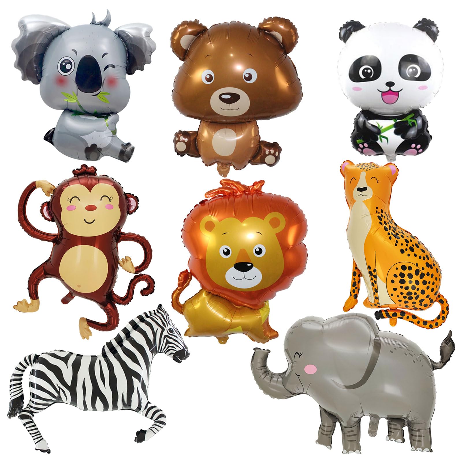 8 Pcs Safari Animal Balloons Jungle Safari Birthday Party Decorations Giant Elephant Lion Monkey Panda Zebra Animal Foil Balloons Safari Balloons for Boys Wild One Baby Shower Zoo Party Decorations