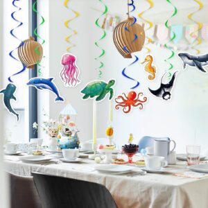 WERNNSAI 24 Pcs Ocean Party Hanging Swirls - Ocean Theme Party Decorations Sea Animals Ceiling Streamers Decor for Boys Kids Summer Under The Sea Baby Shower Birthday Party Supplies Wall Window Decors