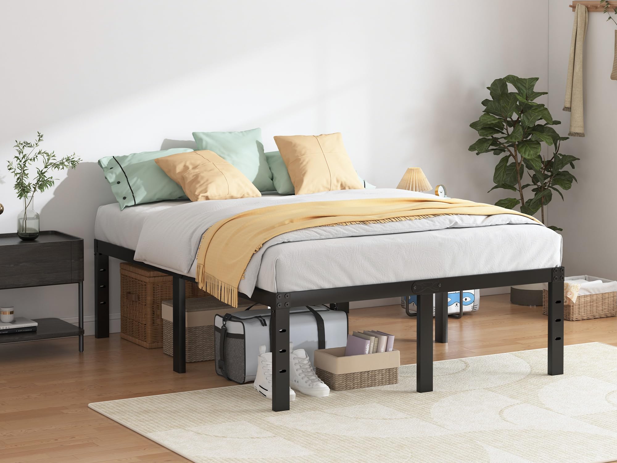 QEROMY Full Size Bed Frame - 18 in Sturdy Platform Bed Frame Full, Heavy Duty Metal Bed Frame No Box Spring Needed, Quick & Easy Assembly, No Noise, Black