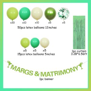 Balterever Margs and Matrimony Bachelorette Decorations Green with Margs and Matrimony Banner Green Rain Curtain the Bride Sash Margarita Bachelorette Party Decorations for Wedding Bridal Shower Party