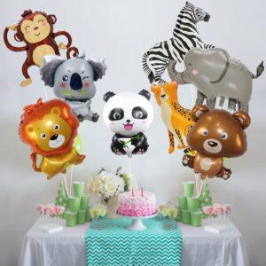 8 Pcs Safari Animal Balloons Jungle Safari Birthday Party Decorations Giant Elephant Lion Monkey Panda Zebra Animal Foil Balloons Safari Balloons for Boys Wild One Baby Shower Zoo Party Decorations