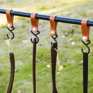 YYMSEN 8 Pcs Leather S-Hooks Leather Hook,S-Hooks S Shaped Hooks Coat Hook for Hanging, Camping Hook Hanger Hooks Hanging Closet, Pots, Pans (Brown)