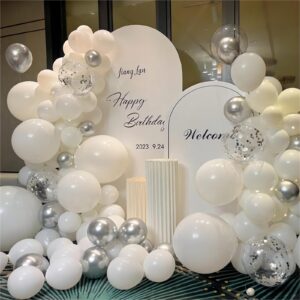 110pcs White Balloons, 12inch Latex Party Balloons, Birthday Baby Shower Gender Reveal Graduation Party Decorations(2 White Ribbons)