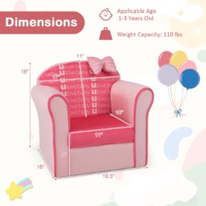 Costzon Kids Pink Couch, Children's Sofa Upholstered Armchair with Velvet Surface & High-Density Sponge, Lightweight Preschool Toddler Chair for Boys Girls Aged 1-3, Bedroom Playroom Gift Presents