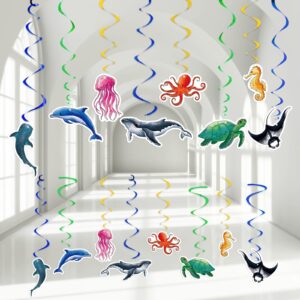 wernnsai 24 pcs ocean party hanging swirls - ocean theme party decorations sea animals ceiling streamers decor for boys kids summer under the sea baby shower birthday party supplies wall window decors