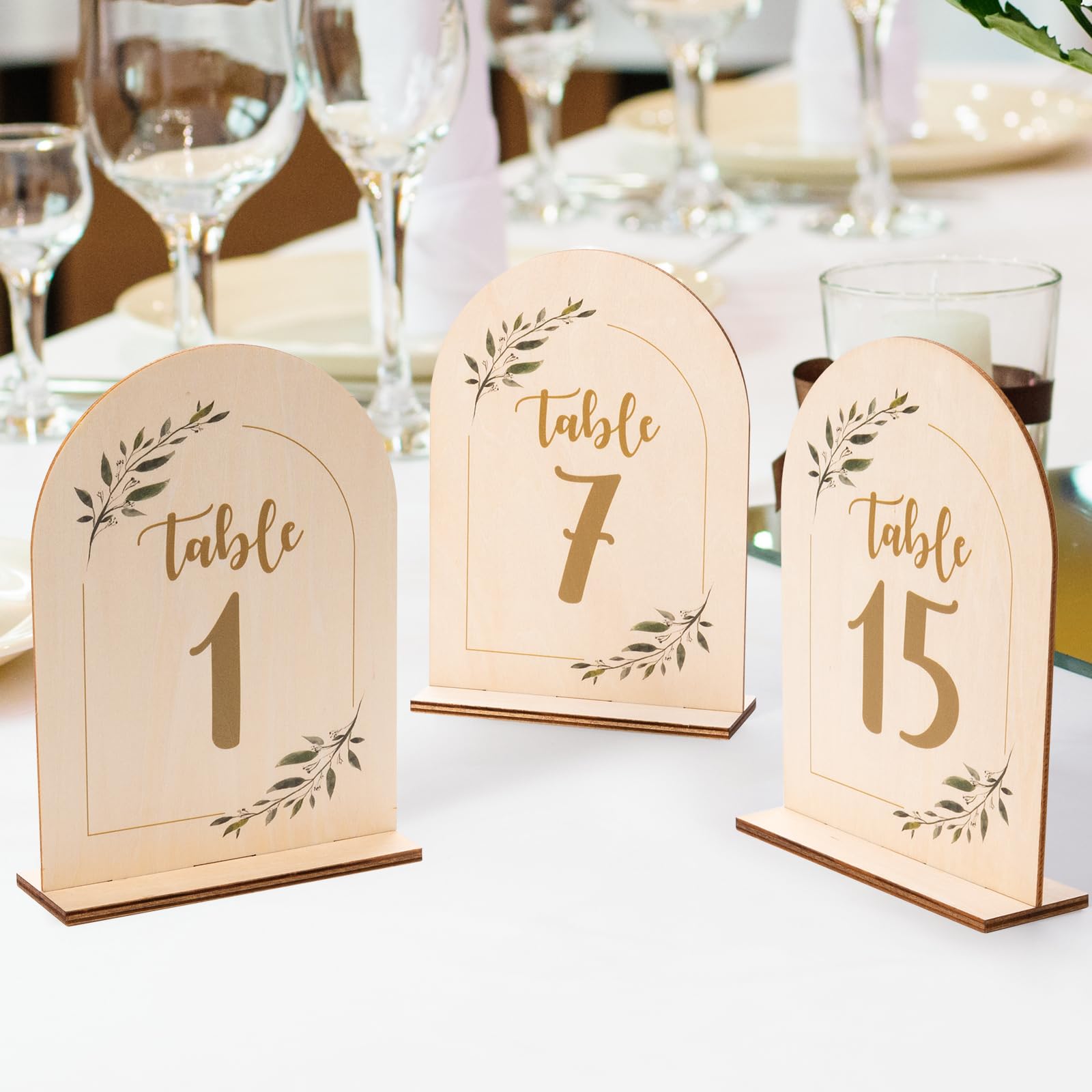 Giftormous Table Numbers for Wedding Reception - 5x7 Inch Double-Sided Arch Wedding Table Number Sign 1-15, with Wooden Base for Party Table Centerpiece Decoration