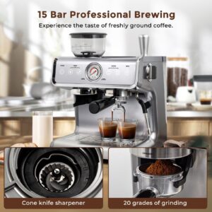 Senrob 15 Bar Semi-Automatic Espresso Machines For Home Barista PID Intelligent Temp Control Espresso Machine With Grinder Cappuccino Machine With Milk Frother