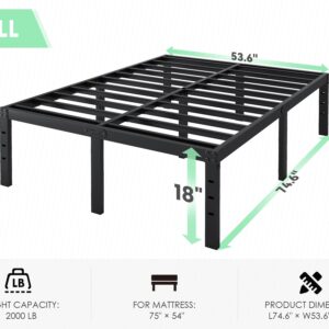 QEROMY Full Size Bed Frame - 18 in Sturdy Platform Bed Frame Full, Heavy Duty Metal Bed Frame No Box Spring Needed, Quick & Easy Assembly, No Noise, Black