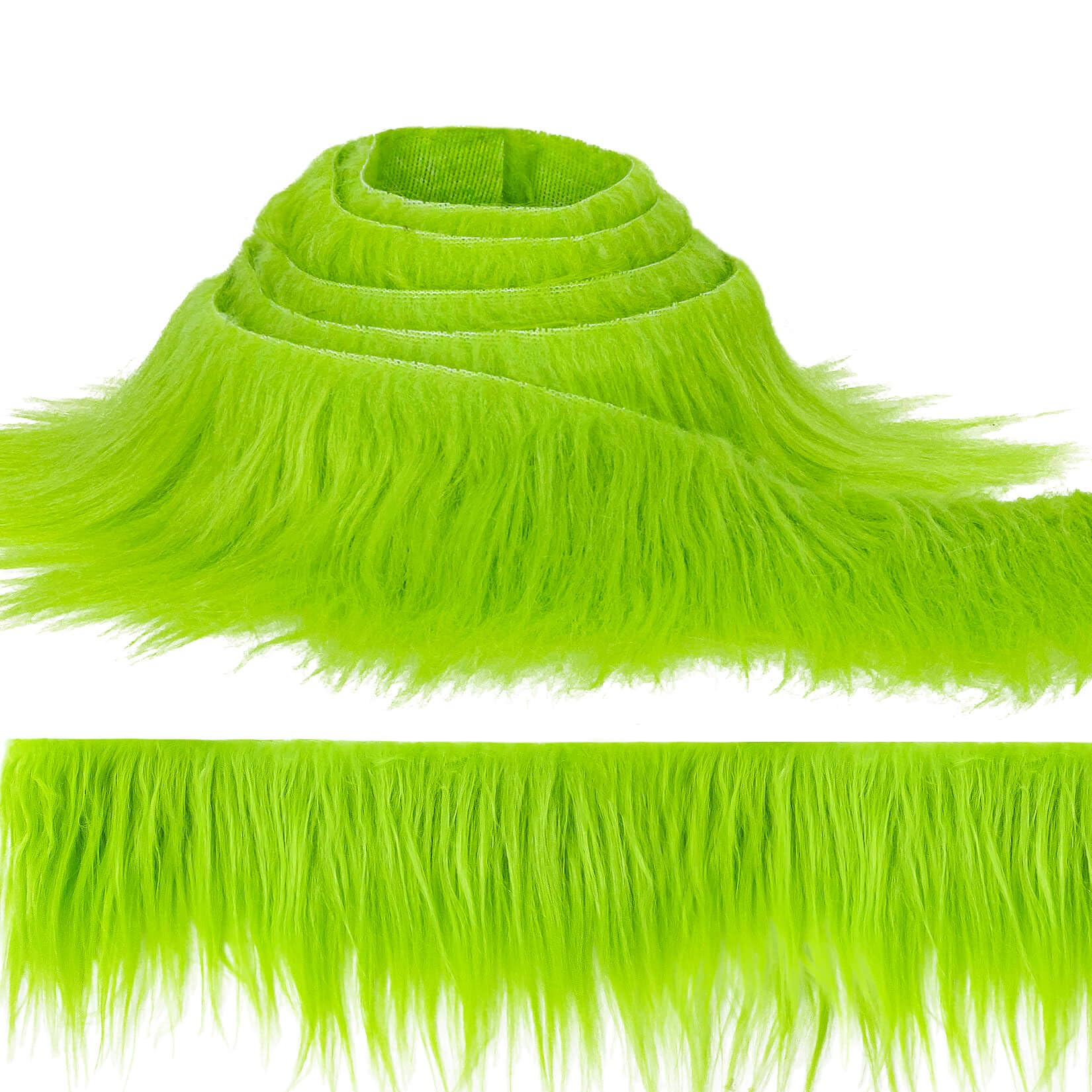 Sukh Shaggy Faux Fur Fabric - 2 x 60 inch Green Faux Fur Trim Precut Fabric Strips Soft Plush Fabric Fur Patches for Fuzzy Craft Christmas Tree Trim Gnome Beard Cosplay Costume, 2 Pack