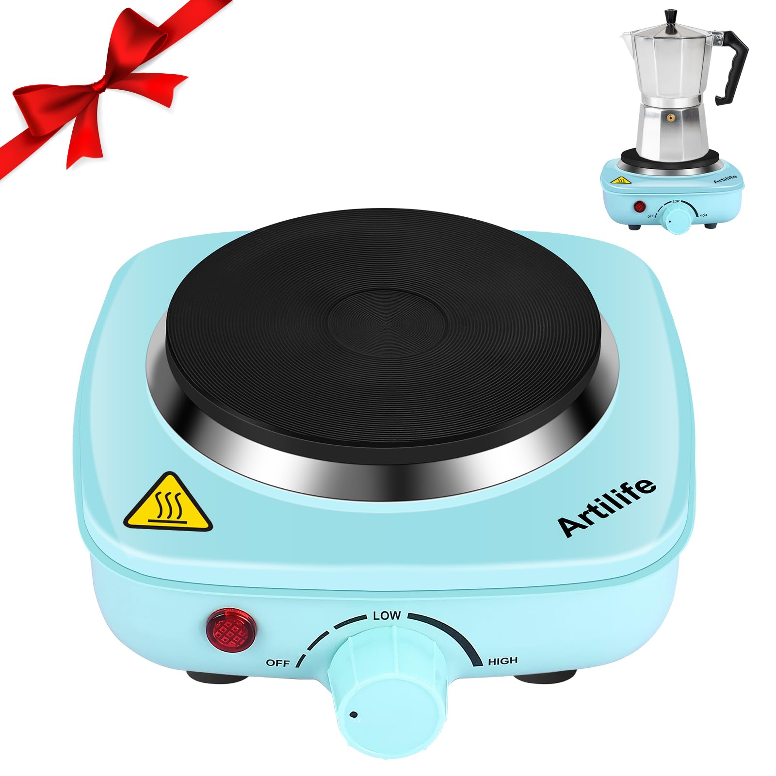 Artilife Mini Hot Plate Small Hot Plate,Small Hot Plate Electric Mini,Mini Hot Plate Electric,Cast Iron Electric Hot Plate,Perfect Size for Moka Pot (500W Mini Hot Plate)