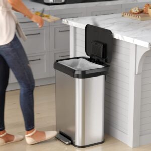 iTouchless SoftStep EXP 13.2 Gallon Step Pedal Trash Can Recycling Bin with Odor Filter Stainless Dent-Proof Plastic Lid Garbage Trashcan 50 Liter Home Office Bedroom Living Room Garage Wastebasket