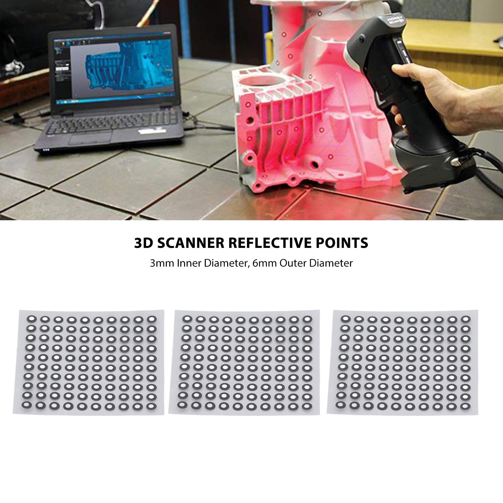 3mm 3D Scanning Reflective Stickers, 100pcs Marking Points, PET Film Reference Marking Point, Reusable Reflective Points for 3D Scanner