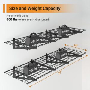 eShelf 2x6 ft Garage Shelving, 2-Pack Wall-Mounted Shelves for Garage, Kitchen, Pantry Storage, 800 lbs Total Load Capacity Gargae Wall Shelving, Black