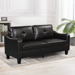 EBELLO Upholstered 3-seat Faux Leather Sofa Couch, Modern Loveseat Sofa, Wood Frame and Sturdy Legs for Living Room Bedroom Office, Black