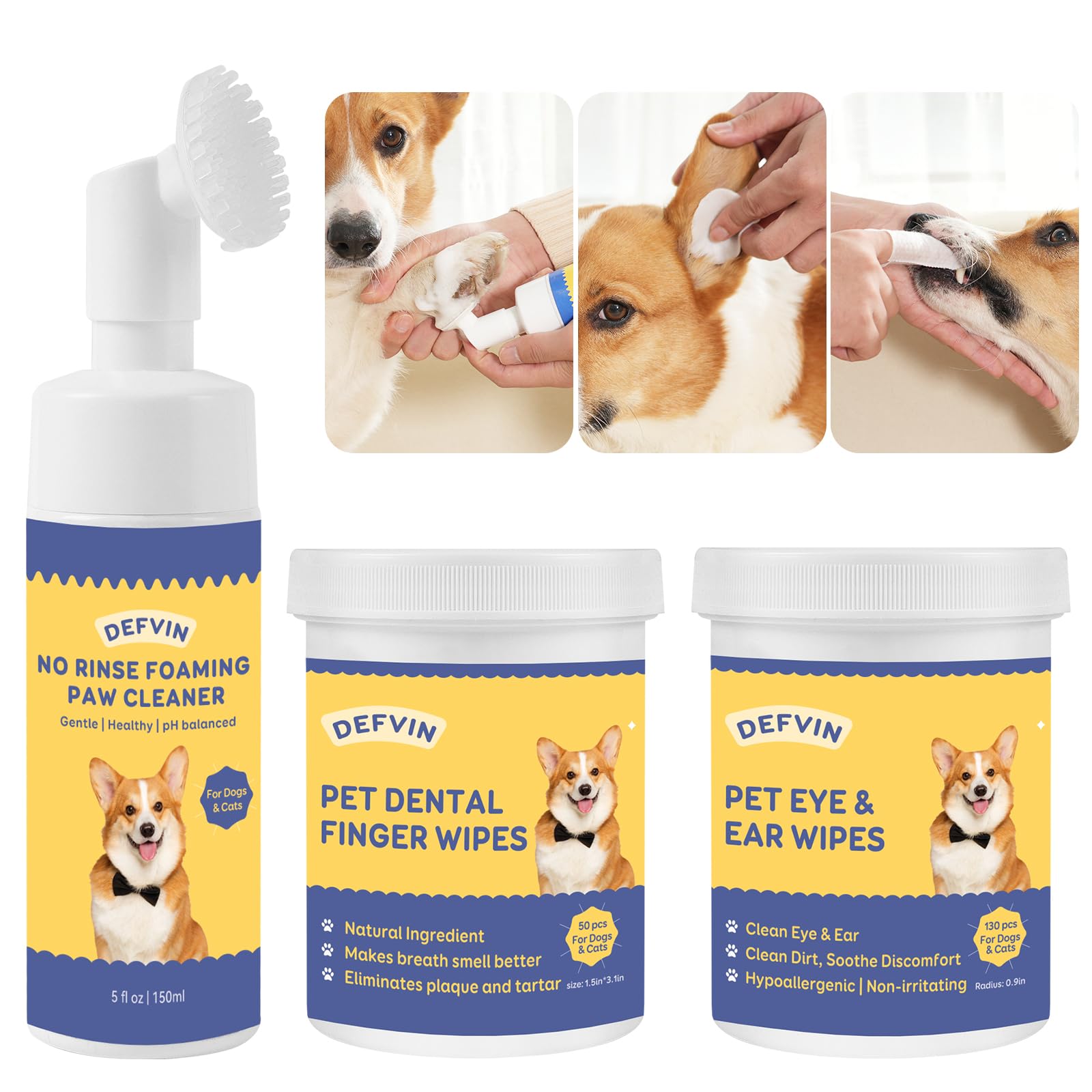 Pet Health Care Kit for Dogs & Cats - Includes Paw Cleaner, Eyes & Ear Wipes, Teeth Cleaning Wipes - Provide a Deep Clean Safe, Gently Remove Tear Stain, Remove Plaque and Tartar