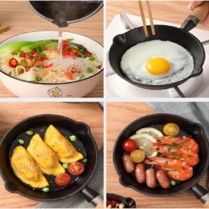 Yuecoom 4.3x2.0in Mini Frying Pan, Mini Egg Frying Pan Cast Iron Omelette Pan Iron Solid Mini Pre Seasoned Skillet for Indoor Outdoor Cooking