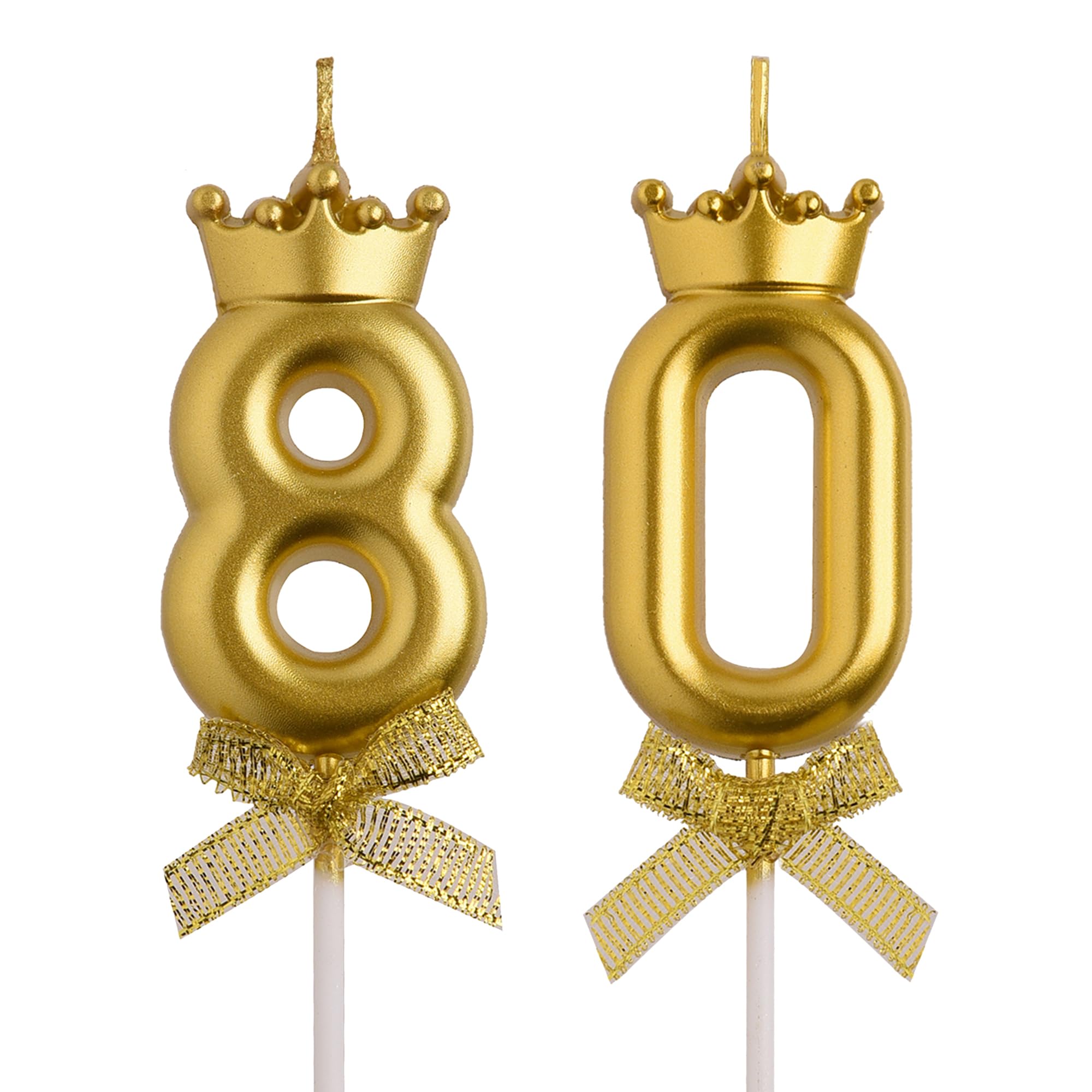 AOOLADA 80th Birthday Candles, Gold 80 Year Old Number Birthday Candles, Number 80 Candles for Men Women, Happy Birthday Party Decorations Cake Topper Gifts for Wedding Anniversary Celebration