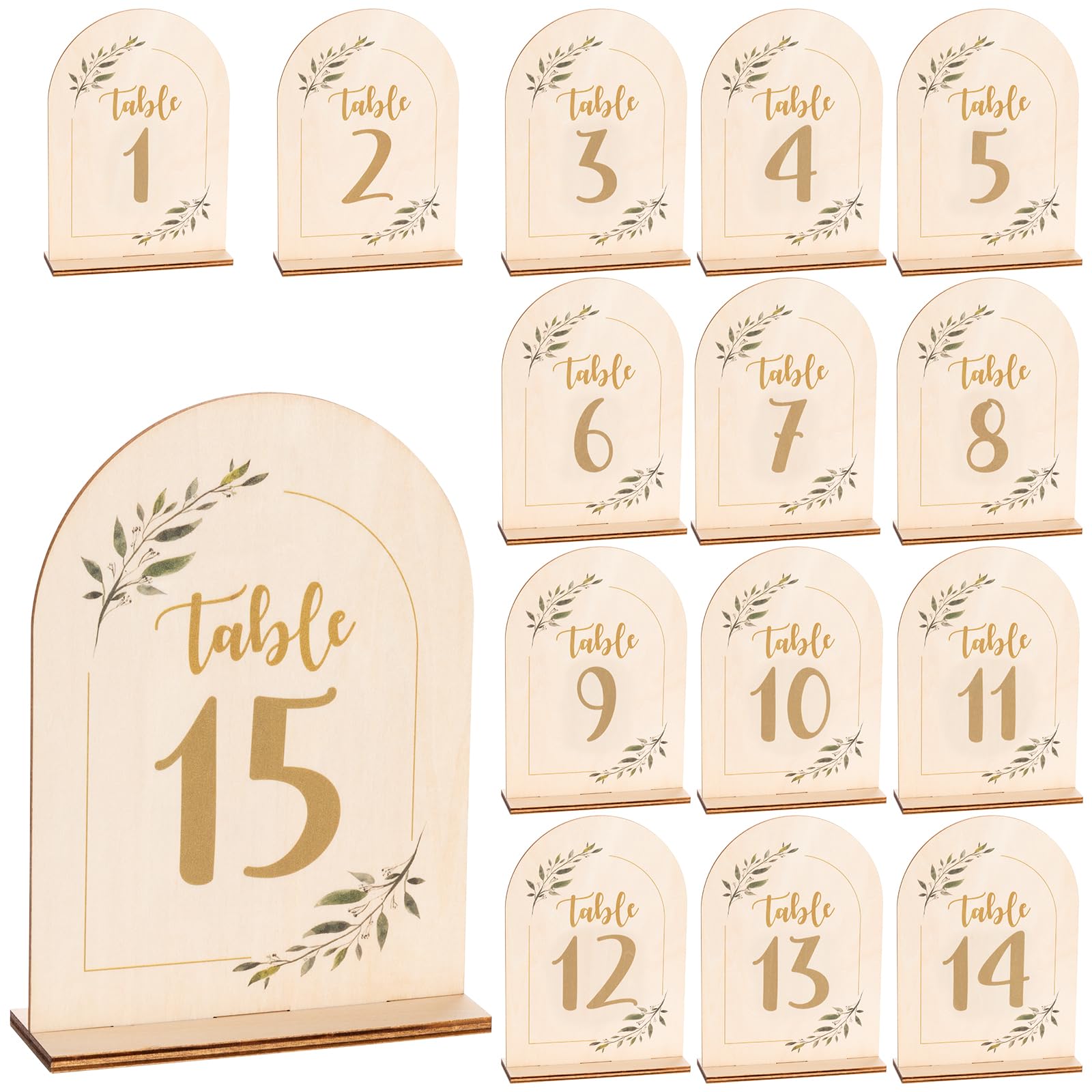 Giftormous Table Numbers for Wedding Reception - 5x7 Inch Double-Sided Arch Wedding Table Number Sign 1-15, with Wooden Base for Party Table Centerpiece Decoration