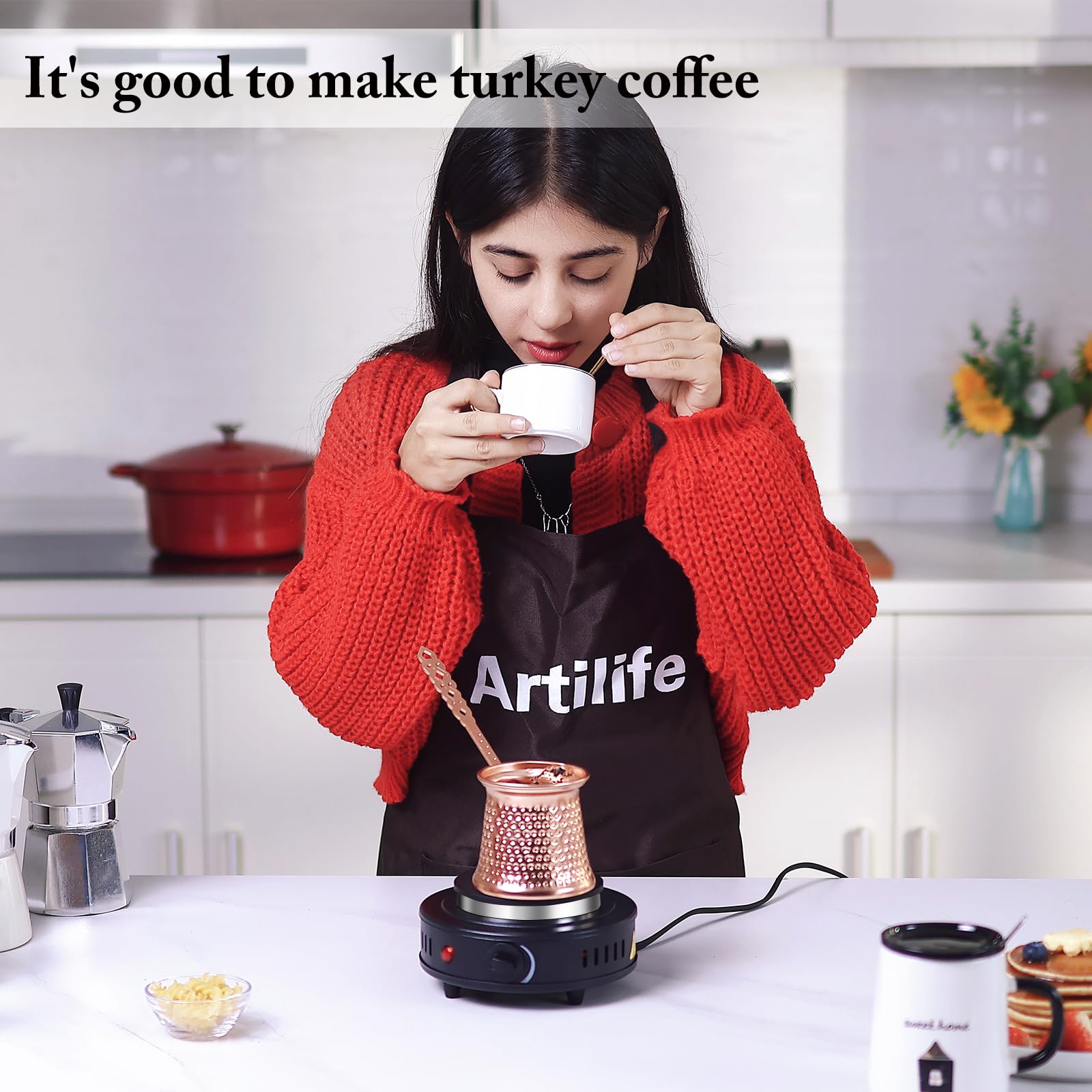 Artilife Mini Hot Plate Small Hot Plate,Small Hot Plate Electric Mini,Mini Hot Plate Electric,Cast Iron Electric Hot Plate,Perfect Size for Moka Pot (500W Black Small Hot Plate)